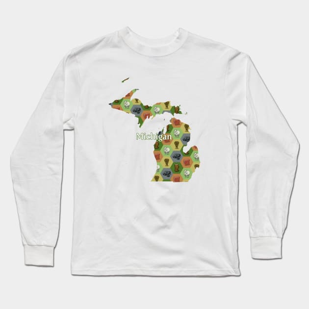 Michigan State Map Board Games Long Sleeve T-Shirt by adamkenney